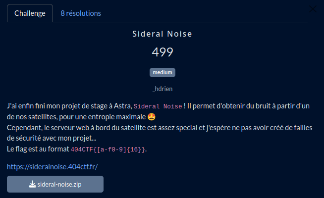 Sideral Noise challenge description