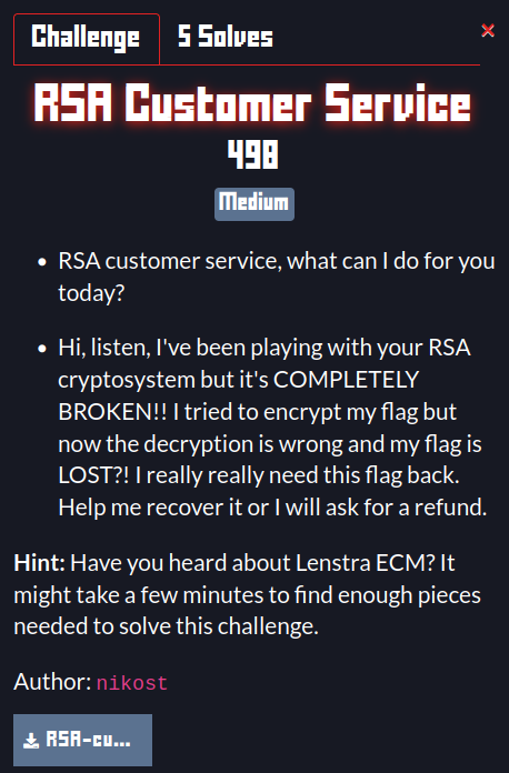 RSA Customer Service challenge description