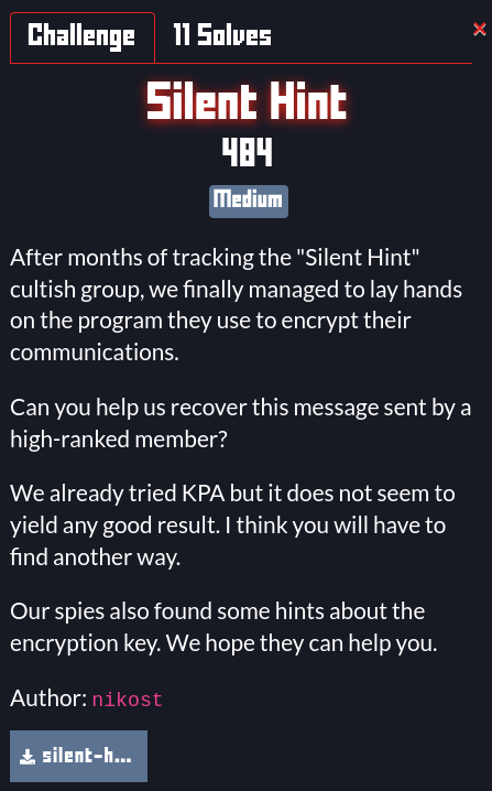 Silent Hint challenge description