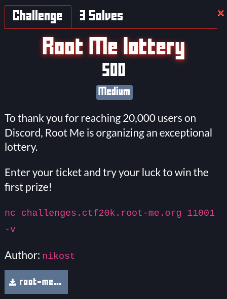 Root Me lottery text