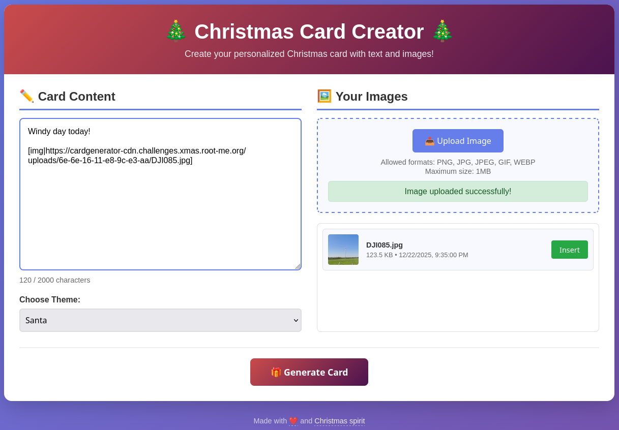 Christmas Card Generator index page