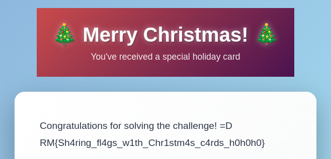 The Christmas card contaning the flag